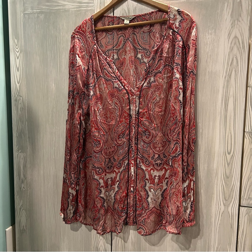 Lucky Brand Red and Black Paisley Blouse